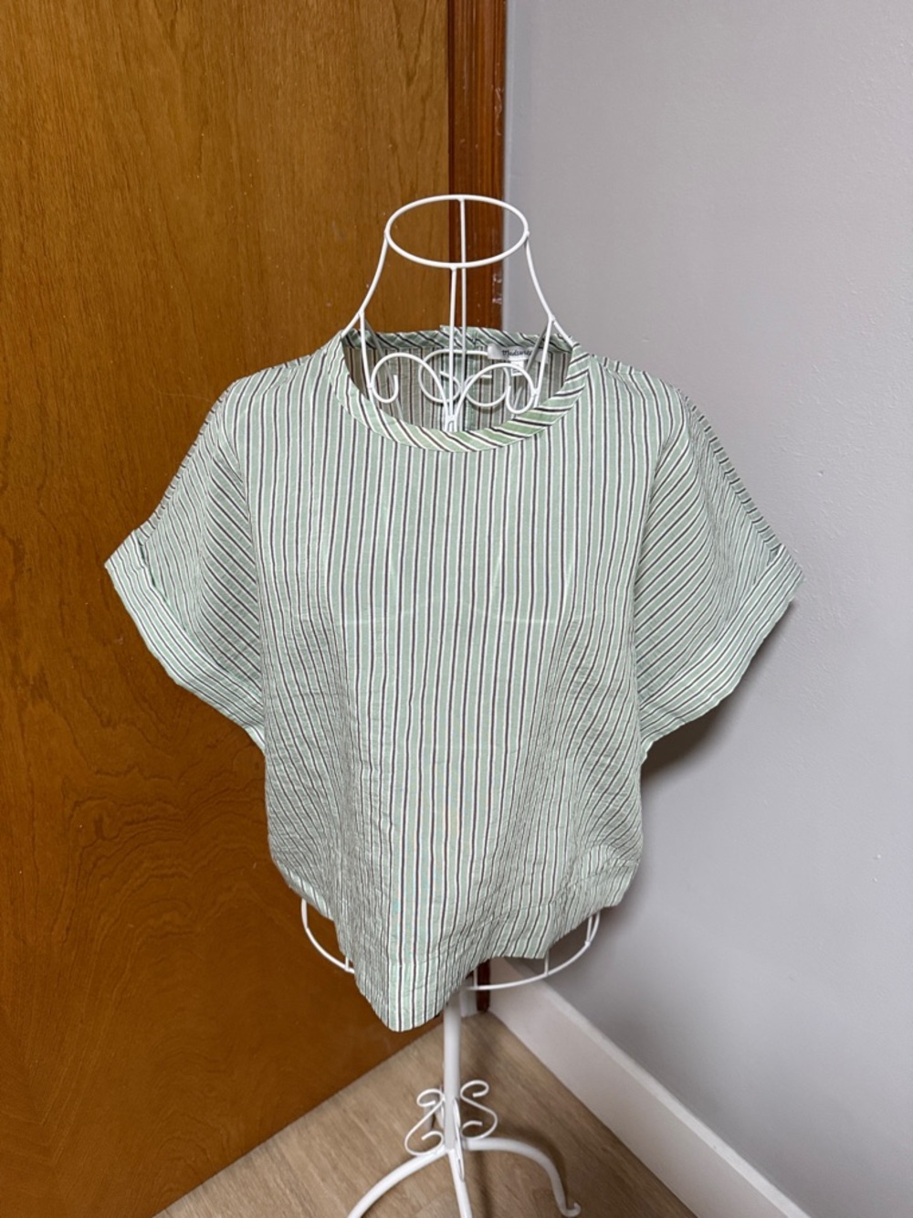 Madewell Mint and White Striped Boxy Short-Sleeve Top